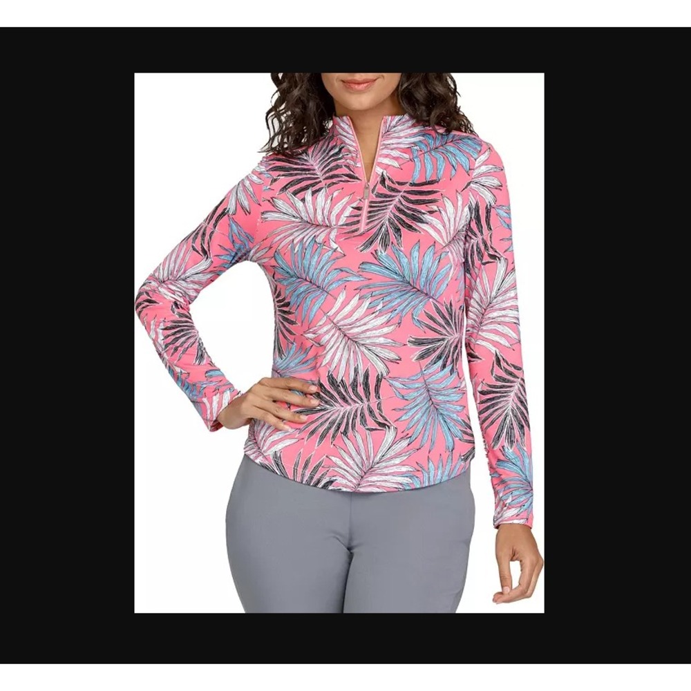 Tail NEW NWT Womens Small‎ Pink Blue LS 1/4 Zip Funnel Neck Top Golf Sports